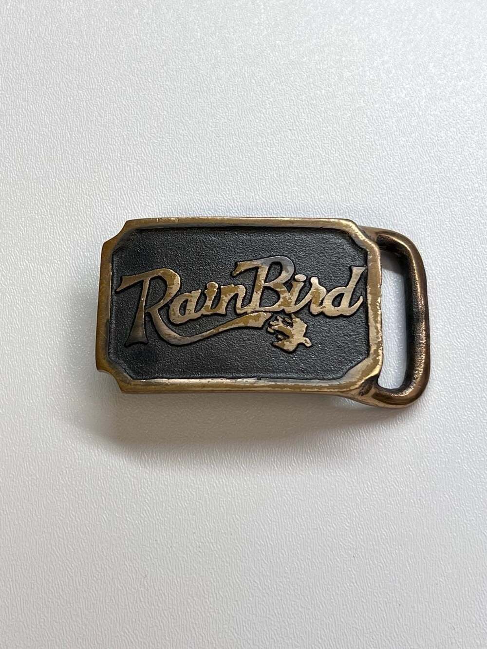 Vintage RainBird Sprinkler Solid Brass Belt Buckle Promo Advertising Heavy